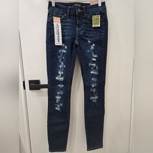 Wax Jean Women's Dark Blue Distressed Skinny Jeans